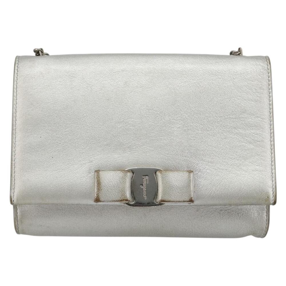 Salvatore Ferragamo Vara Ribbon Chain Shoulder Bag Silver